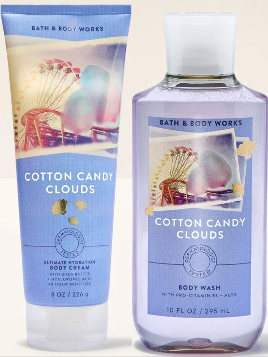 Bath & Body Works Cotton Candy Clouds Body Wash & Body Cream Set New RARE