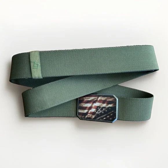 Groove Life Men's XL Green Stretch Belt American Flag Buckle USA