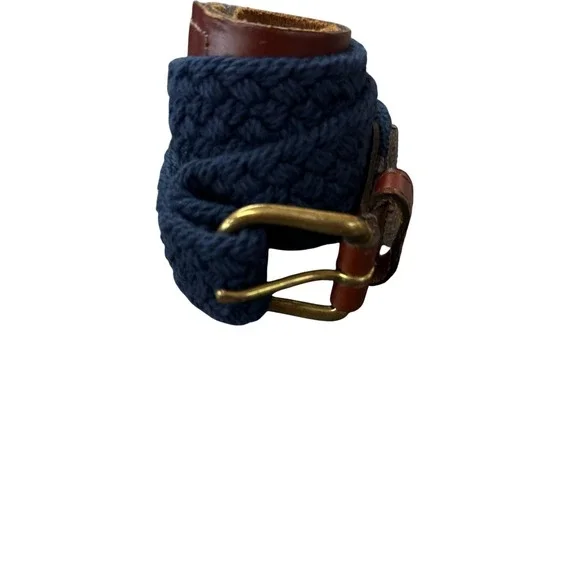 Braided Woven Belt Mens 28 Navy Blue Excellent Solid Brass Buckle USA