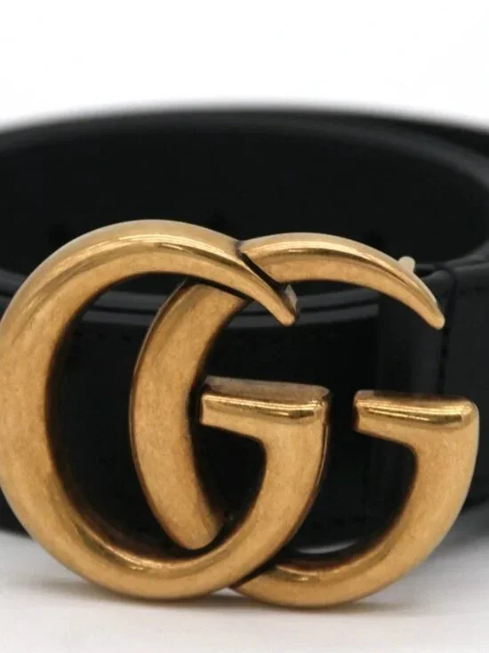 Gucci GG Marmont Black Leather Belt with Gold Buckle Size 75/30 - 736006