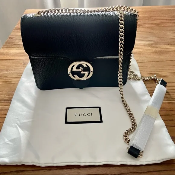 GUCCI Dollar Calfskin Black Interlocking Chain Handbag
