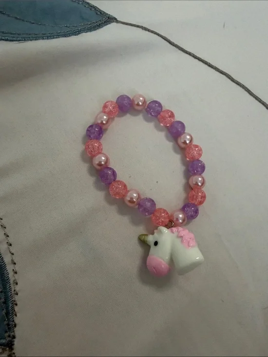 Girls Pink & Purple Unicorn Charm Stretch Bracelet