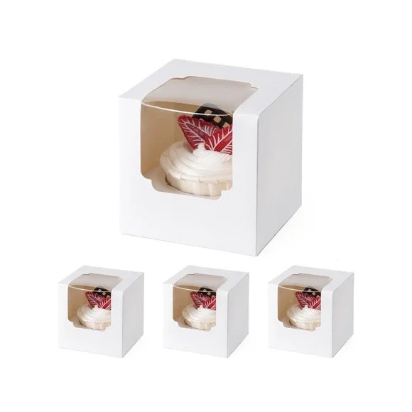 MT Products White Single Cupcake Boxes with Window 4.5x4.5- Pack of 14