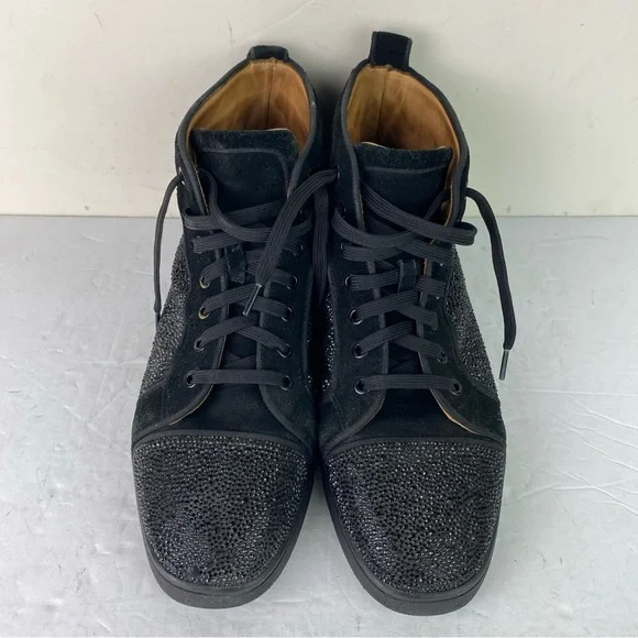 Christian Louboutin Black Suede Chukka Boots with Crystal Toe