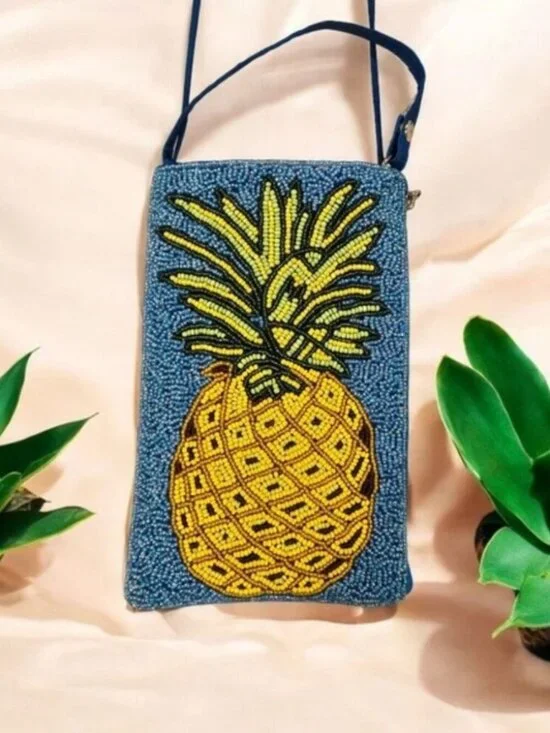 Bamboo Trading Company Pineapple Hand Beaded Mini Crossbody 4.5
