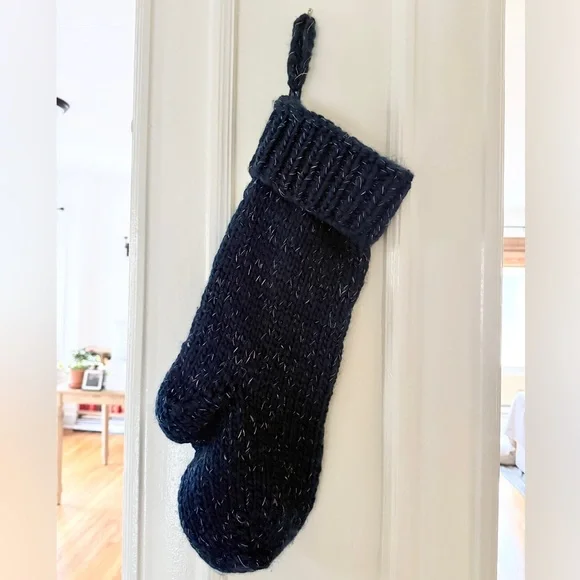 Knitted chunky stocking Navy and metallic copper speckled detail Wondershop