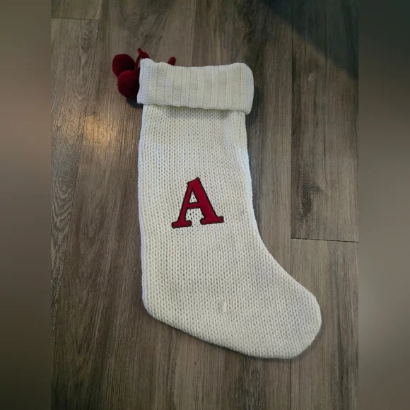 19 Inch Cable Knit Monogram Christmas Stocking with Embroidered Letter A