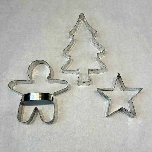 Vtg SET Aluminum Cookie Cutter Metal Christmas Holiday Gingerbread Man Star Tree