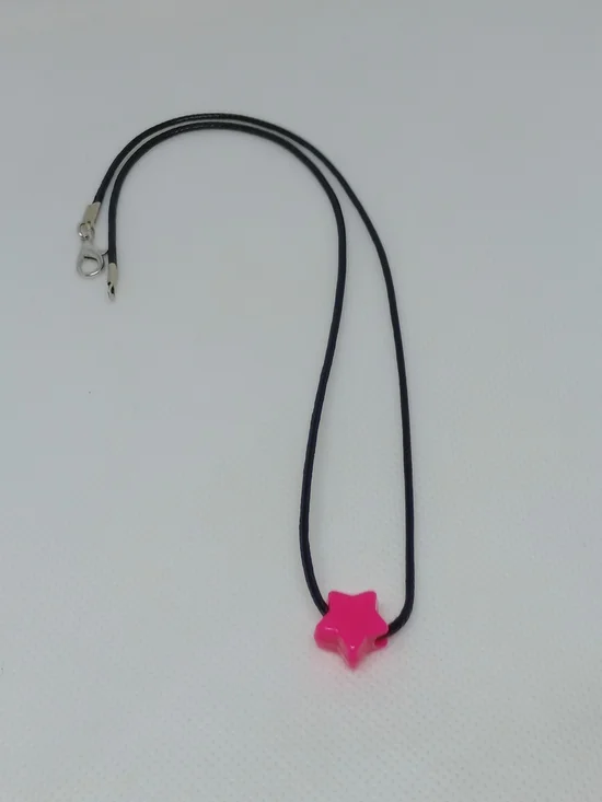Pink Star Pendant Necklace on Black Cord