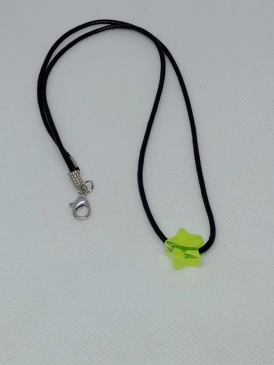 Neon Lime Star Pendant Necklace on Black Cord