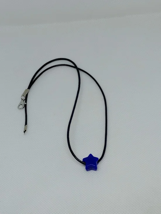 Blue Star Pendant Necklace on Black Cord