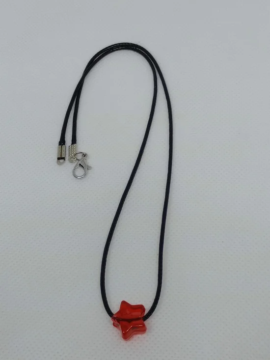 Red Star Pendant Necklace on Black Cord