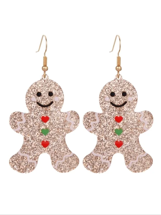 Gingerbread Man Glitter Earrings Festive