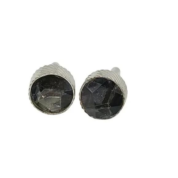 Swank Grey Gray Glass Faceted Rhinestone Silver Tone Cufflinks Vintage
