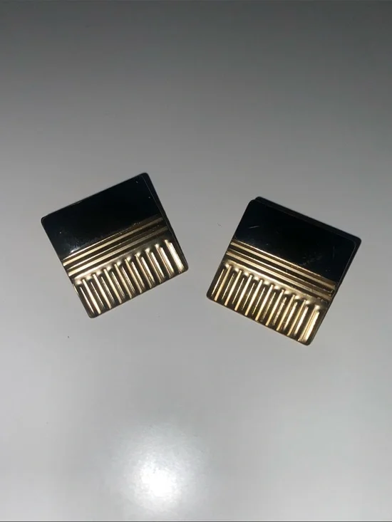 Black Gold Square Large Statement Studs Earrings