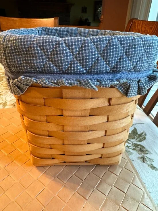 Royce Craft Basket Handwoven Wood with Plaid Lining 7 3/4