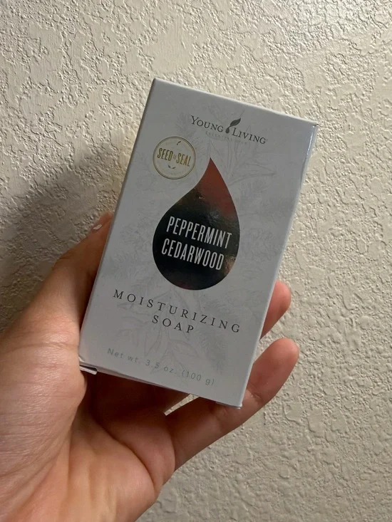 NEW Young Living Peppermint Cedarwood Soap - White with Black Accent