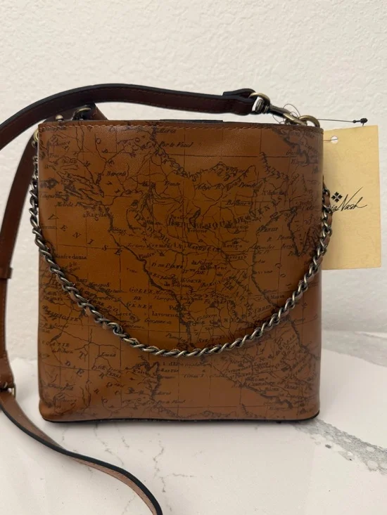 Patricia NashLeather Map-Print Crossbody Bag with Shoulder Strap too NWT