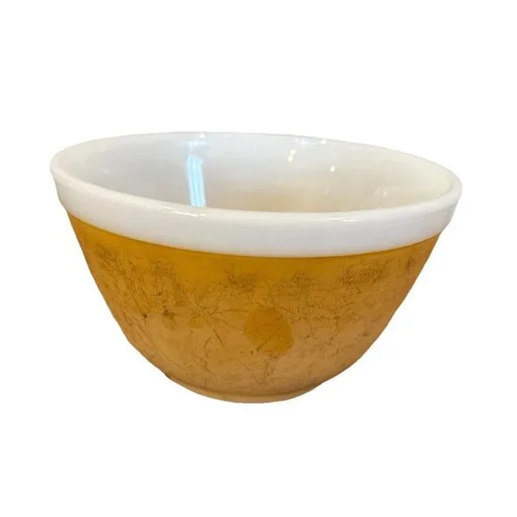 PYREX 407 SMALL NESTING BOWL Solid Mustard Yellow White Rim 1 1/2 Pt Vintage