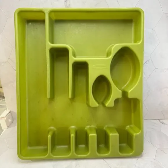 Vintage Rubbermaid Flatware Tray Avocado Green Utensil Silverware Holder #2922