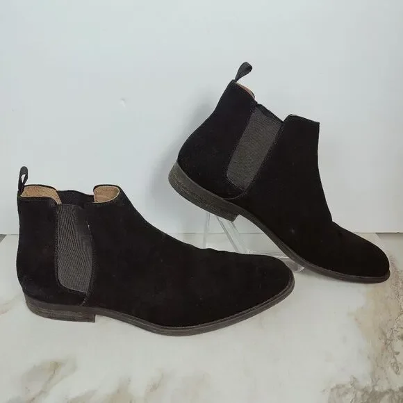 Aldo Men's Black Suede Almond Toe Chelsea Boots, Sz 12