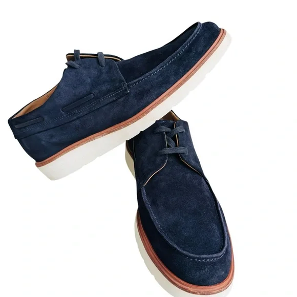 Vince Men’s Navy Suede Chukka Boots White Rubber Sole US 10.5 Casual Shoes