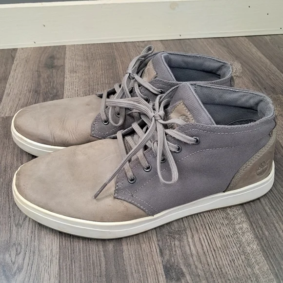Mens 10 Timberland Davis Square Chukka Boots Grey Leather Canvas Lace Up A4425