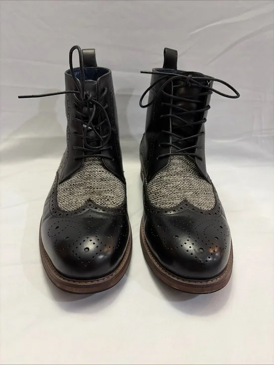 Men's Black Leather & Gray Textile Chukka Wingtip Boots
