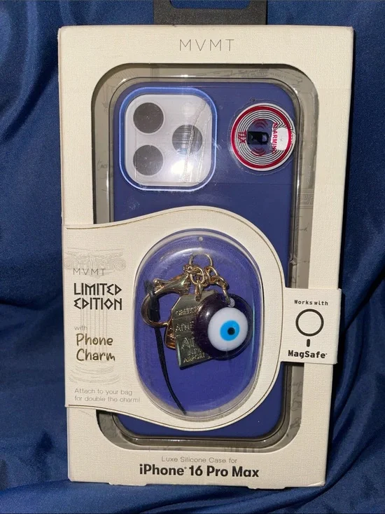 MVMT Blue Silicone iPhone Case with Gold-Tone Charm and Eye Motif