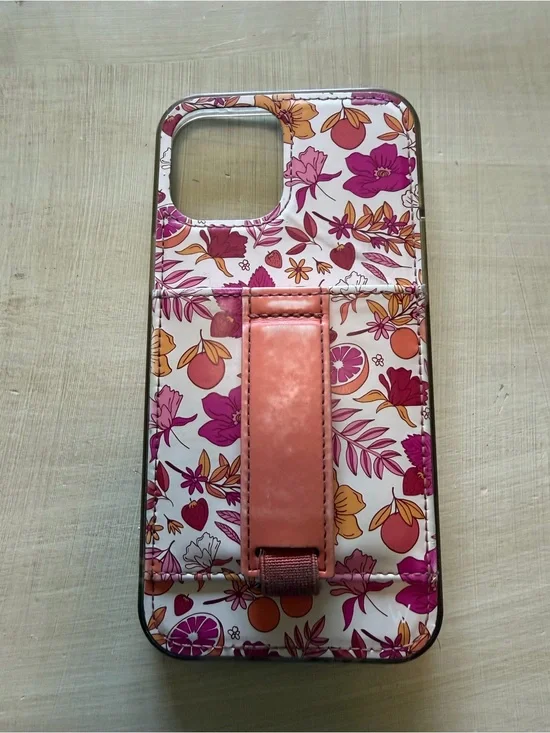 Floral Pink Hand Strap Phone Case with Card Pocket