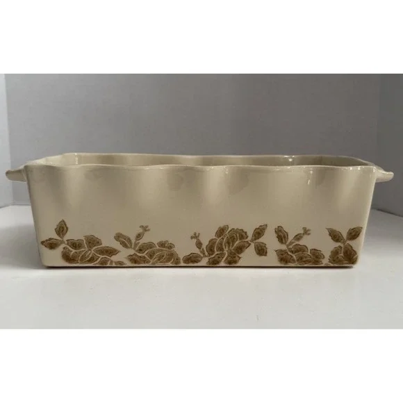 Molde Stoneware Loaf Pan Cream Tan Floral Print, 11