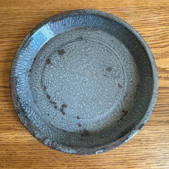 Antique Gray Mottled Graniteware Pie Plate 9 Inch Antique Enamelware Rustic‎ Pan