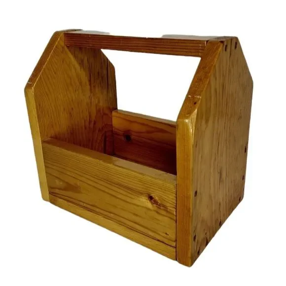 Vintage Wood Top Handle Open Tool Caddy Tote Carry Storage Shoeshine Box