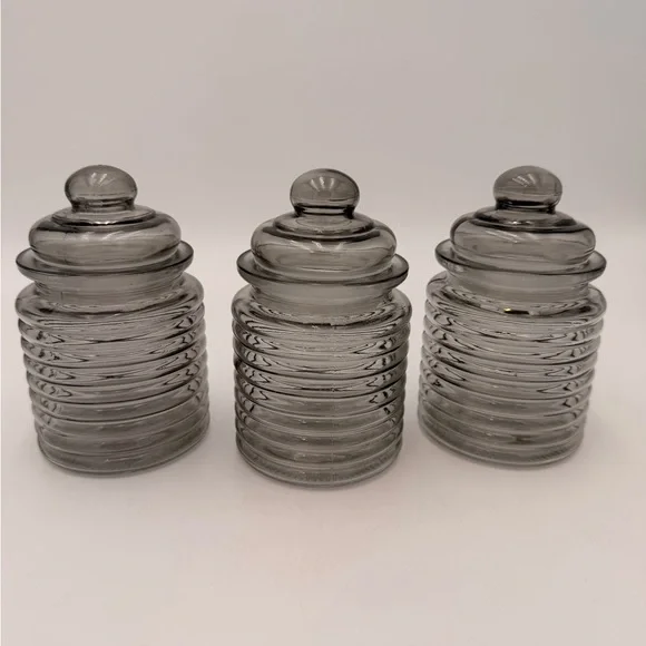Set of Three Gray Glass Canisters