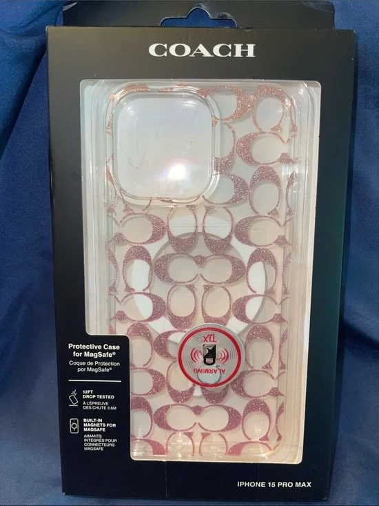 COACH Light Purple Glitter Signature MagSafe Case for iPhone 15 Pro Max
