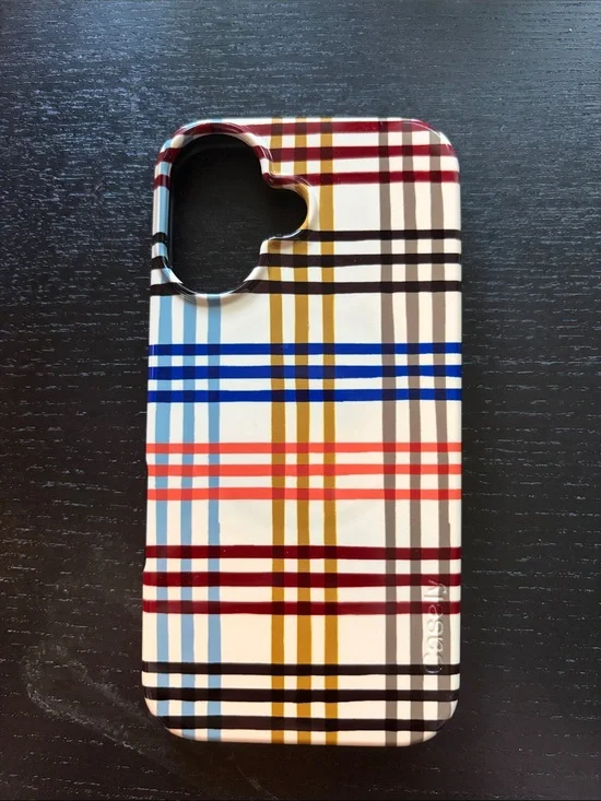 Classic Plaid White iPhone 16 Case with Multicolor Stripe Design