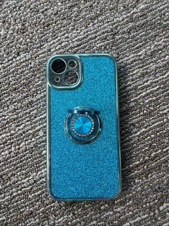 Blue Glitter I Phone 14  Case with Ring Grip