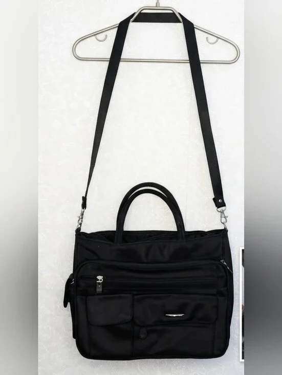 ​Multi-Pocket Black Nylon Organizer Briefcase Messenger Crossbody Bag