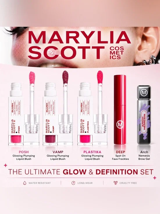 NEW✅ Marylia Scott 5-Pc Makeup Bundle GLUSH Blushes + Brow Gel & Faux Freckles
