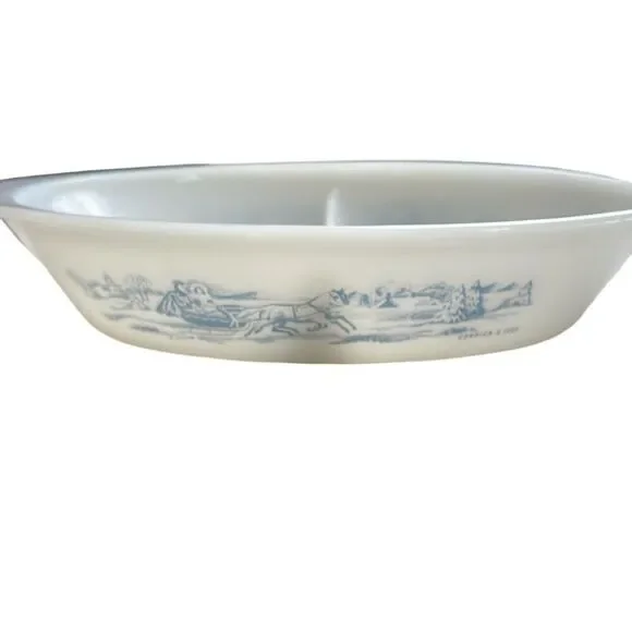 Vintage Glasbake divided dish Currier & Ives