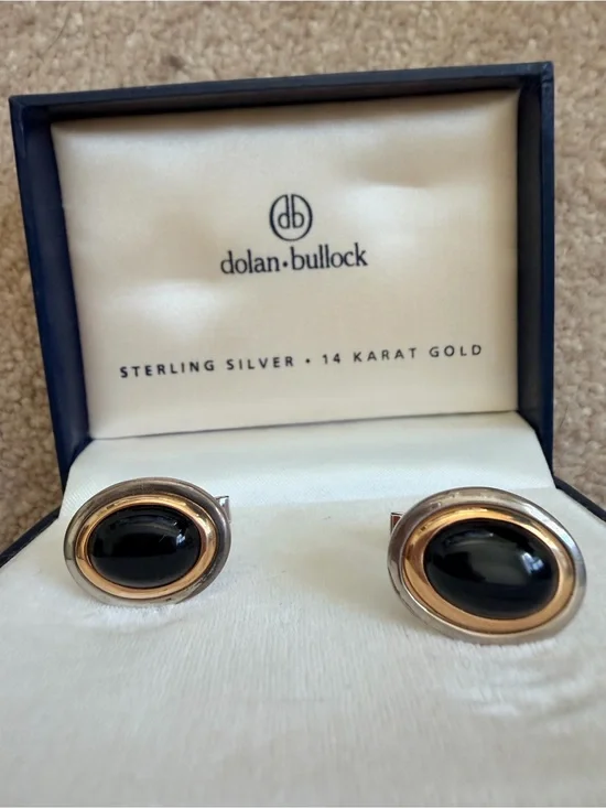 Black Onyx Sterling Silver & 14K Gold Cufflinks