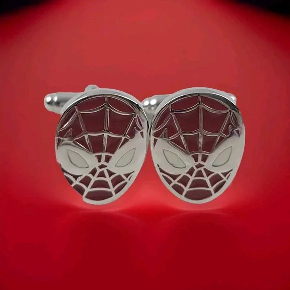 Spiderman Head Silvertone Cufflinks New Without Tags