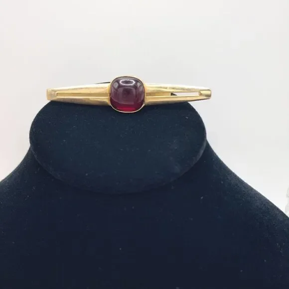 Men's Vintage Gold Ruby red bar tie clip