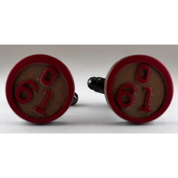 VTG Bingo Theme Cufflinks O-61 Tan Red Gunmetal Tone