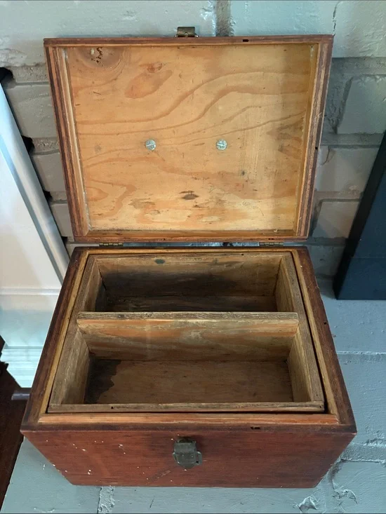 Antique Wood Carpenters Trunk ToolBox Seamans Chest Box Tray VtgPrimitive Farm