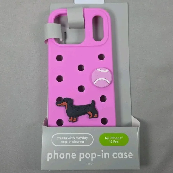 Heyday Pop In Phone Case iPhone 17 Pro Silicone Charms Dachshund Dog Pink