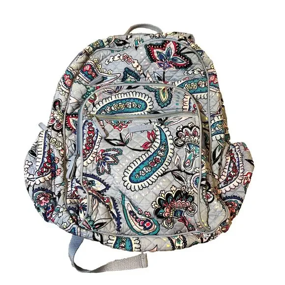 Vera Bradley Campus Backpack Wildflower Paisley Quilted Cotton Laptop Travel Bag