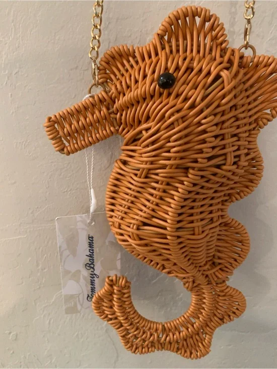 Tommy Bahama Woven Seahorse Crossbody Gold Chain Strap Magnetic Closure NWT