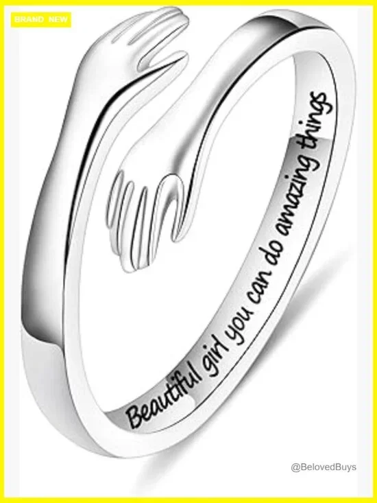 Adjustable Sterling Silver Hug Ring Size 4-10, Inspirational Gift