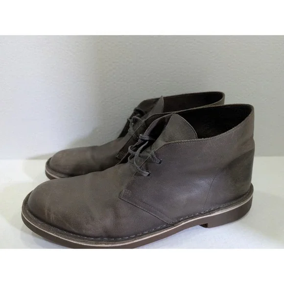 Clarks Desert Boots Men's Size 15 Gray Leather Chukka Ankle Boots‎ Lace-Up